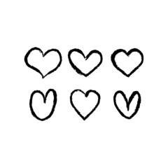 Hand drawn hearts. Set of heart grungy heart illustrations. Valentine's day love symbol design. Sketchy shape.