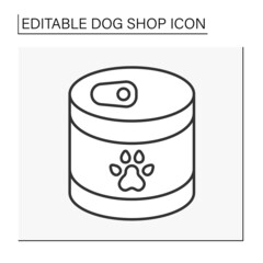  Snacks line icon. Tasty wet food for dogs in a steel jar. Crispy food.Shop concept. Isolated vector illustration. Editable stroke