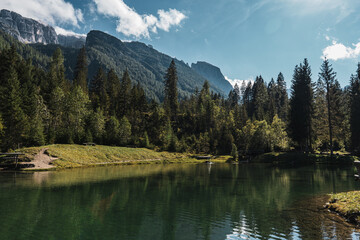 lake in the mountains in Dolomites, Italy