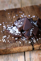 Chocolate with sea salt. Salted dark chocolate.