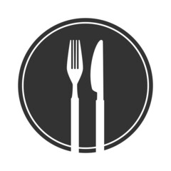 stylized plate with fork and knife, vector illustration
