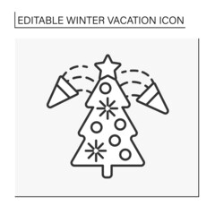  Holiday line icon. Christmas eve with lights and decorations. New Year. Fun time. Winter vacation concept. Isolated vector illustration. Editable stroke