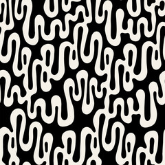 Vector seamless pattern. Abstract striped texture with bold monochrome waves. Creative background with zigzag blots. Decorative design with distortion effect.
