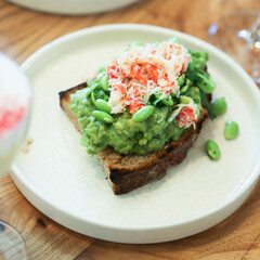Healthy avocado toast with crab meat
