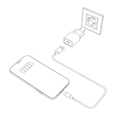 Vector electric socket with connected mobile phone charger