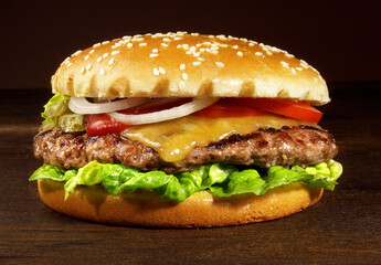 Grilled Cheeseburger on wooden Background