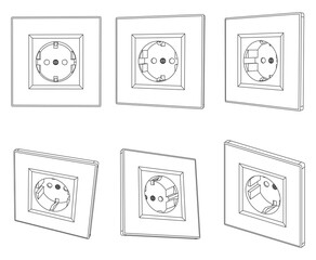 Vector wall socket, different views