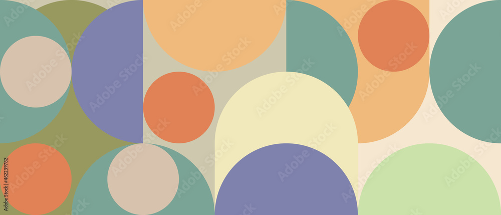 Wall mural trendy vector abstract geometric background with circles in retro scandinavian style. graphic patter