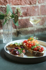 Assorted bruschetta on a plate