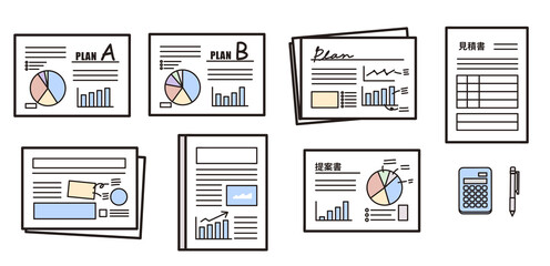 組み合わせて使えるシンプルな大量のビジネス書類パーツ