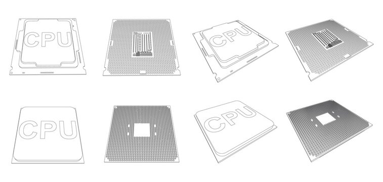 Vector detailed illustration of cpu semiconductor chip with contacts