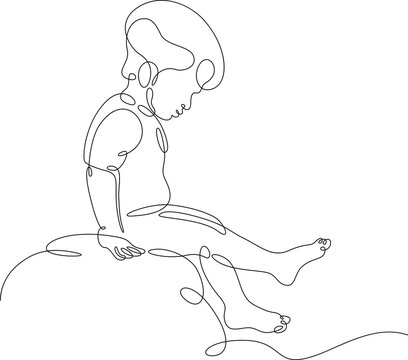 One continuous line.Child sits on a playground.
Childrens games. Portrait of a baby.
One continuous drawing line logo isolated minimal illustration