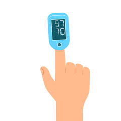Hand with oximeter oxygen level check image. Clipart image