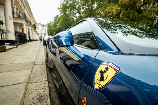 London- Blue Ferrari Car And Logo / Badge