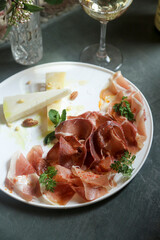 Meat and cheese platter for wine