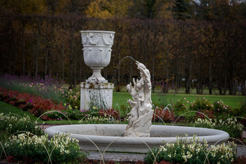 Autumn in the old park. Arkhangelsk estate. fountain in the garden