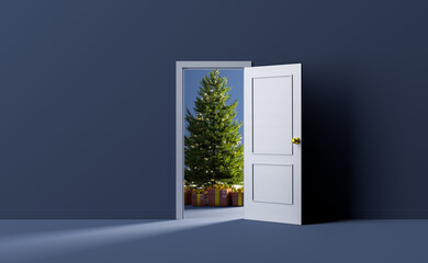 christmas tree behind a door