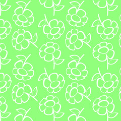 Seamless green background with flowers. Suitable for textile, gift wrap and wallpaper