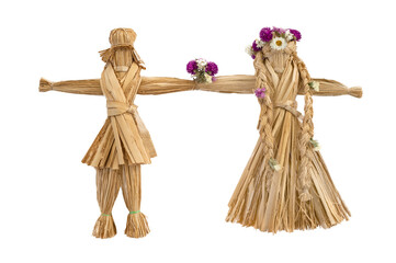 vintage dolls made of straw were used on a loaf during wedding celebrations Ukraine