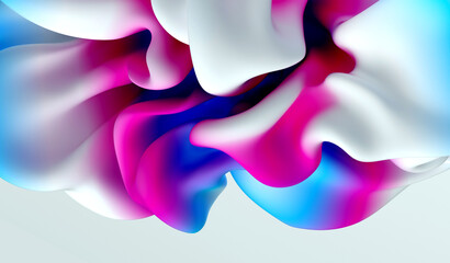 Obraz premium 3d render of abstract art with part of surreal flying drapery blanket in curve wavy organic lines forms wrinkles in silk material painted in blue purple and white gradient color 