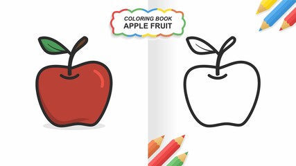 Apple hand drawn coloring book for learning. Flat color ready to print