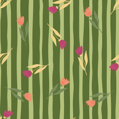 Little wildflower seamless pattern on stripe background.