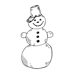 Snowman vector clipart. Hand-drawn cute doodle snowman, Christmas illustration.