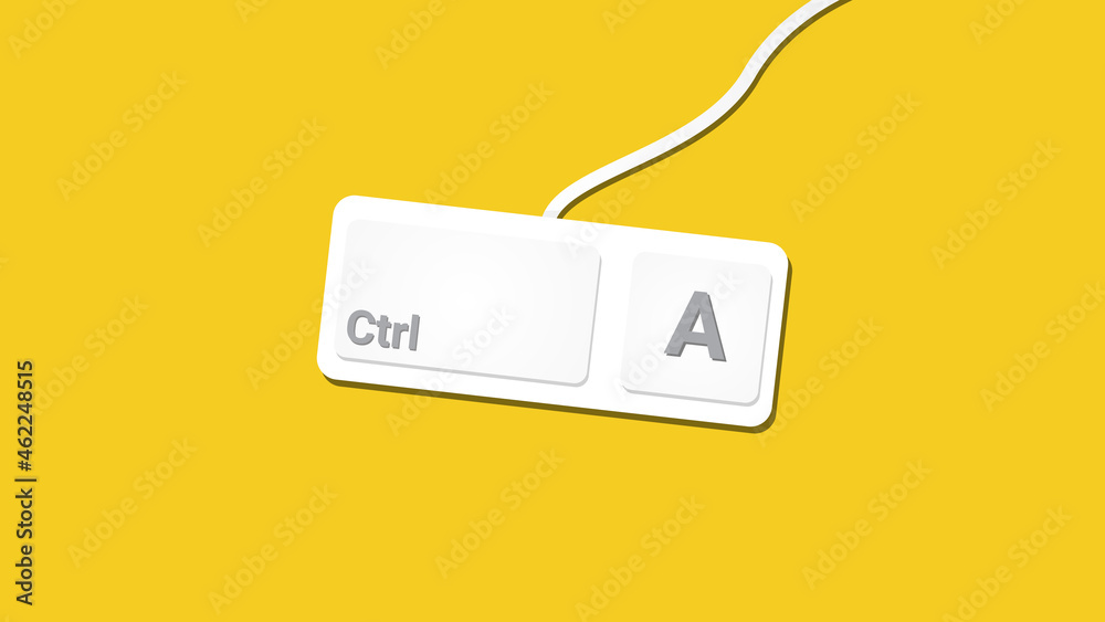 Poster keyboard key Ctrl A, copy and paste the shortcut key. Computer icon on a yellow background