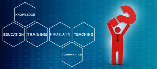 3d illustration Question Mark. 3D. 3d small people - complicated question mark