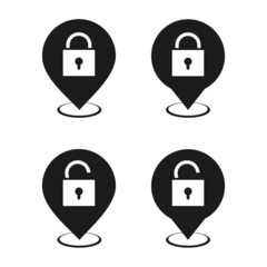 Map pin with padlock icon. Illustration vectior