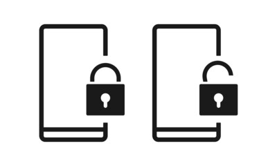 Smart phone with padlock icon on screen. Smartphone locked and unlocked sign symbol concept. Illustration vector