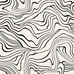 Vector seamless pattern. Abstract striped texture with bold monochrome waves. Creative background with blots. Decorative design with distortion effect.