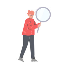 Fototapeta na wymiar Man with Big Magnifying Glass Searching for Information Vector Illustration