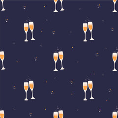 Two glasses of champagne on lilac background. 