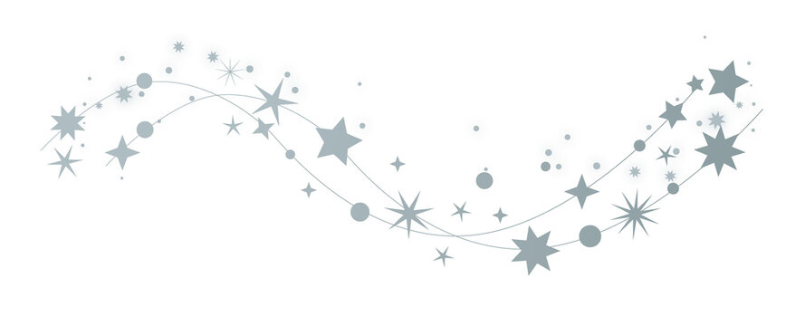 Sterne - dekorativer weihnachtlicher silberner Sternenschweif auf weißem Hintergrund