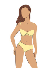 Illustration of pretty woman in beautiful lingerie. Bra and panties set. Abstract figure.