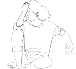 Exhausted frustrated young woman touching forehead, sitting on couch alone, suffering from strong headache or migraine, worried girl thinking about problems . Vector illustration