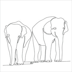 Continuous one line drawing of elephant, Vector illustration line art.
