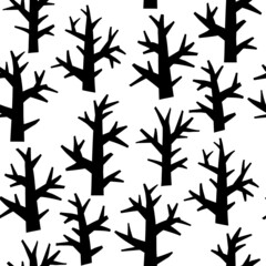 Black and white seamless pattern with abstract trees
