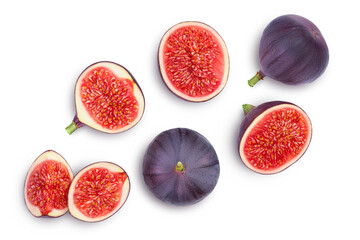 fig fruits isolated on white background with clipping path. Top view. Flat lay