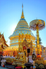 Fototapeta premium Golden pagoda at Phra That Doi Suthep Temple in Chiang Mai, Thailand