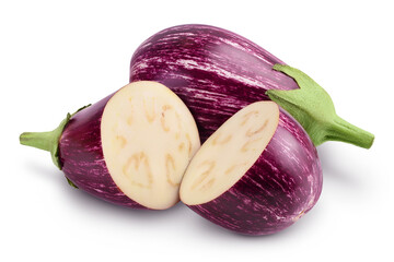 striped eggplant graffiti isolated on white background with clipping path and full depth of field.