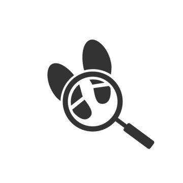 Magnifying glass over the footprints icon flat vector