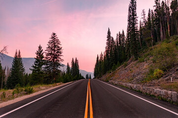 Mountain road at sunrise