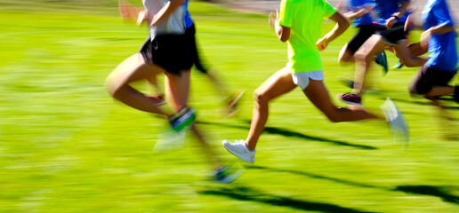 Running Race on Grass Blur Fast Runner Competition