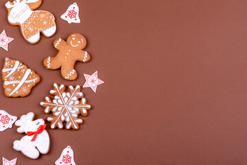 Christmas festive gingerbread made at home on a color background