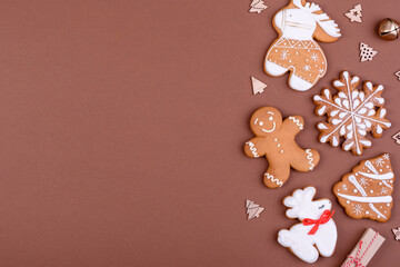 Christmas festive gingerbread made at home on a color background