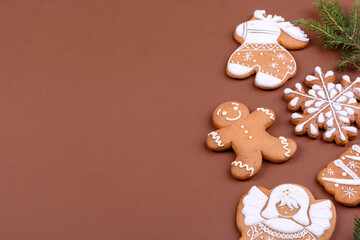 Christmas festive gingerbread made at home on a color background