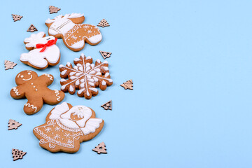 Christmas festive gingerbread made at home on a color background