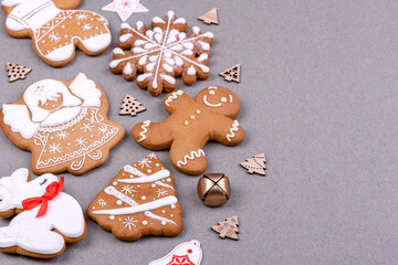 Christmas festive gingerbread made at home on a color background